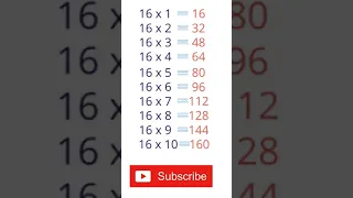 #shorts Table of 16, Multiplication of number 16