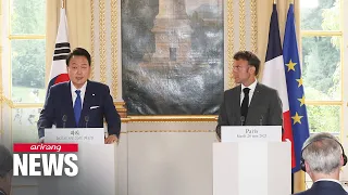 Presidents Yoon, Macron meet for lunch summit in Paris to talk geopolitics, economic security