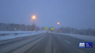 Current road conditions during heavy winter storm