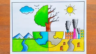 Environment Day Drawing / World Environment Day Poster Drawing Easy Steps / Save Environment Drawing