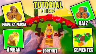 COMO PEGAR RAIZ, MADEIRA MACIA, FAZER GLIDER e MAIS no FORTNITE LEGO - TUTORIAL e DICAS AVANÇADAS!