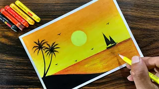 Sunset Scenery with Oil Pastel for beginners - Step by Step