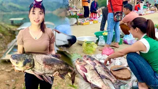 Catching fish overnight on the fast flowing water, a young girl's island life,Fishing girl