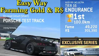Real Racing 3 How to farm Gold & R$ (for beginner) Audi R8 LMS Ultra Endurance Porsche Track (2023)