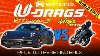 U-DRAG RACE: Porsche 911 Turbo S vs. Kawasaki Ninja H2 R Sport Bike | Quarter Mile, Handling, More!