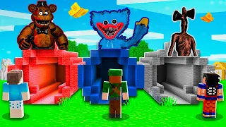 NÃO ENTRE NO TÚNEL DE JOGOS DE TERROR ERRADO NO MINECRAFT!! (Siren Head, Huggy Wuggy, Freddy)