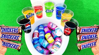 Experiment ,SNICKERS vs Coca Cola, Pepsi, Fanta, MtnDew, Mirinda, Sprite, Mentos Gum in the toilet