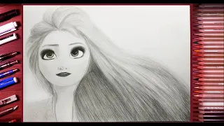 Как нарисовать Эльзу Холодное сердце 2. How to draw Elsa Frozen 2. Pencil Sketch.