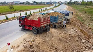 Starting 2 project! Technique Bulldozer Mitsubishi Push Fill the soil And Dump Trucks Land transport