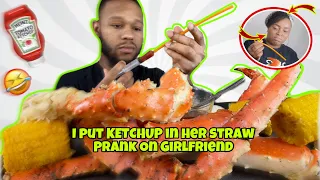 I PUT KETCHUP IN JAE’S STRAW!! TWICE!! #PRANK ON GIRLFRIEND #KING CRAB SEAFOOD BOIL MUKBANG