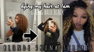 dying my hair back black + blonde skunk stripe !