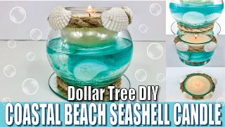 DIY COASTAL BEACH SEASHELL CANDLE | DOLLAR TREE CRAFTS