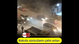 Bakıda yağan qar sürücülərə çətin anlar yaşadıb