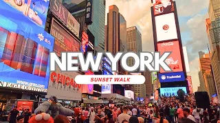 Times Square New York City SUNSET 4K Walking Tour in 2023 - Midtown Manhattan Walking Tour 4K