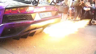 Lamborghini Aventador S with Straight Pipe Capristo Exhaust shooting HUGE FLAMES! Insane Sound!