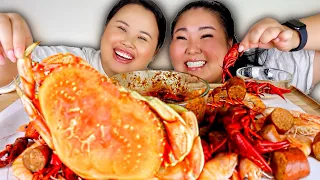 GIANT SHRIMP + GIANT DUNGENESS CRAB + CRAWFISH w/ Bloves Sauce + Muối Ớt MUKBANG 먹방 EATING SHOW!