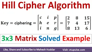 2. Hill Cipher Solved Example 3x3 Key Matrix | Hill Cipher Encryption and Decryption Mahesh Huddar