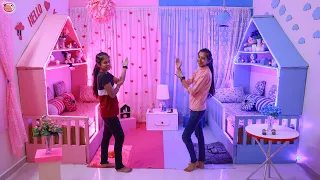 2 Sisters ❤️ BedRoom Makeover - On Her Choice[Pink & Blue] 👉(Most Beautiful) #Love #Fun