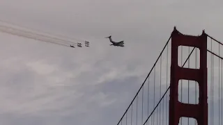 French Acrobatic Patrol and Airbus A400M over Golden Gate Bridge. California. 60fps.