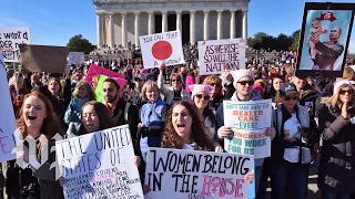 Protesters gather for a second Women's March