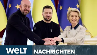 LUFTALARM BEIM EU-GIPFEL: Von der Leyen dämpft Erwartungen für schnellen EU-Beitritt | WELT STREAM