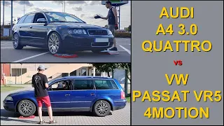 Audi A4 3.0 Quattro vs Volkswagen Passat VR5 4Motion - 4x4 tests on rollers