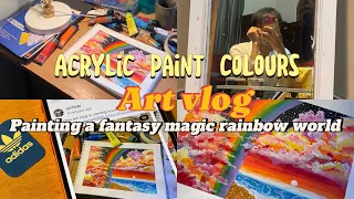 Acrylic painting: painting fantasy magic rainbow world💕🍉🌈📚🧚‍♂️