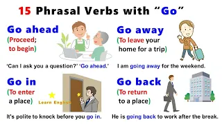 15 Phrasal Verbs with GO: Go on, Go off, Go out, Go in, Go ahead, Go back, Go away, Go up, Go down