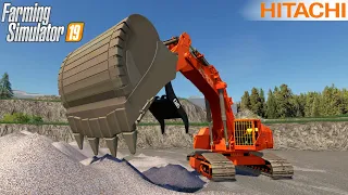 Farming Simulator 19 - HITACHI 890 LCH Large Excavator Works In A Stone Quarry