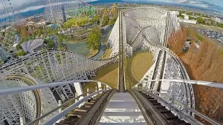 White Cyclone Wooden Roller Coaster Front Seat POV Nagashima Spaland Japan 60FPS