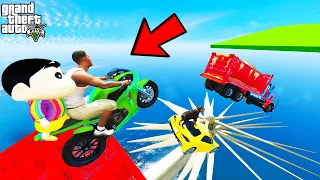 FRANKLIN TRIED IMPOSSIBLE MEGA RAMP PARKOUR CHALLENGE CARS BIKES TRUCKS GTA 5 | SHINCHAN and CHOP