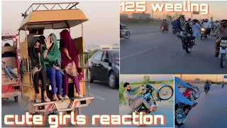 Cute girls crazy reaction on bike weeling stunt | one weeling with team | weeling or motovloging