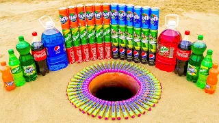 Big Mirinda, Pepsi and Coca Cola Cans, Sprite, 7up, Different Fanta vs Mentos Underground