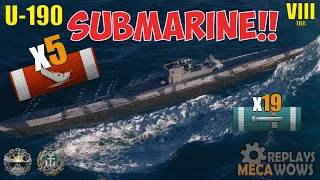 SUBMARINE U-190 5 Kills & 123k Damage | World of Warships Gameplay