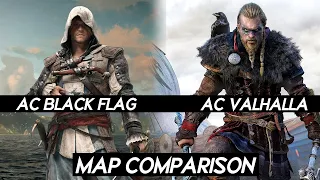 AC Valhalla VS AC Black Flag | Map Comparison | How Big is AC Valhalla map ?