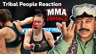 Tribal People React To Women MMA Knockouts - Villagers React To Female MMA Knockouts