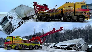 МАЗ вМАЗался в забор. Очень сложный кювет – постановка на колеса и вытаскивание на дорогу.