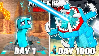 I Survived 1000 Days as a DIAMOND WORM in HARDCORE Minecraft! (Full Story)