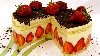 Торт "Фрезье"(Fraisier). Клубничный торт.Пошаговый рецепт.