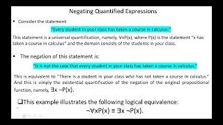 Logical Equivalences Involving Quantifiers and Negating Quantified Expressions