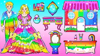 DIY Rainbow Rapunzel Family Dress Up & Decor House - Barbie's New Home Handmade | Woa Doll Spanish