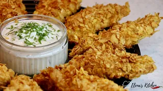 KFC STYLE NO FRY CHICKEN FILLETS WITH CORNFLAKES CRUNCHY CRUST