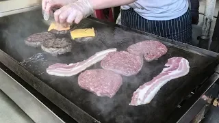 Huge Double Burgers and Bacon. Borough Market. London Street Food