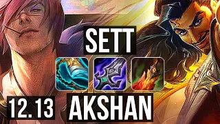 SETT vs AKSHAN (MID) | 1600+ games, 7 solo kills, 13/2/10, 1.8M mastery | KR Master | 12.13