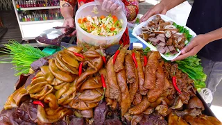 So mouth-watering! Khmer Street Food MUKBANG "Braised Pork Organs, Kuy Teav & Fresh Sugarcane Juice