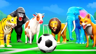 Animals Soccer Game - Funny Animals Play Foot Ball in Forest | Elephant, Cow, Lion, Animals Cartoons