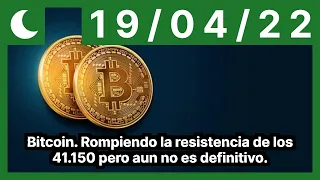 Bitcoin. Rompiendo la resistencia de los 41.150 pero aun no es definitivo.