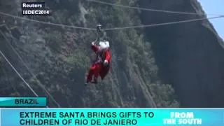 Santa arrives in Rio de Janeiro in new mode of transportation