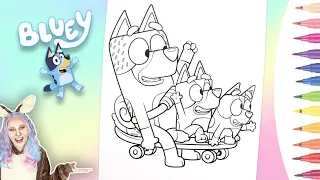 BLUEY COLOURING PAGE |  Coloring Bluey Heeler, Bingo and Bandit | Disney Coloring Book Page