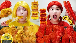 MUKBANG 하이유의 직접 만든 치토스 양념치킨 치즈스틱 치즈볼 뿌링클 치킨 먹방! Red VS Yellow color FRIED CHICKEN EATING | HIU 하이유